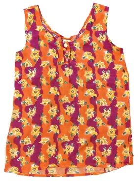 VTG 90s sleeveless bold vibrant dopamine dressing floral grunge 3 button top XS